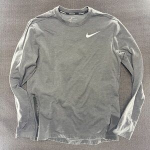 Nike Men's Long Sleeve Dri-FIT Crew in Gray with White Swoosh